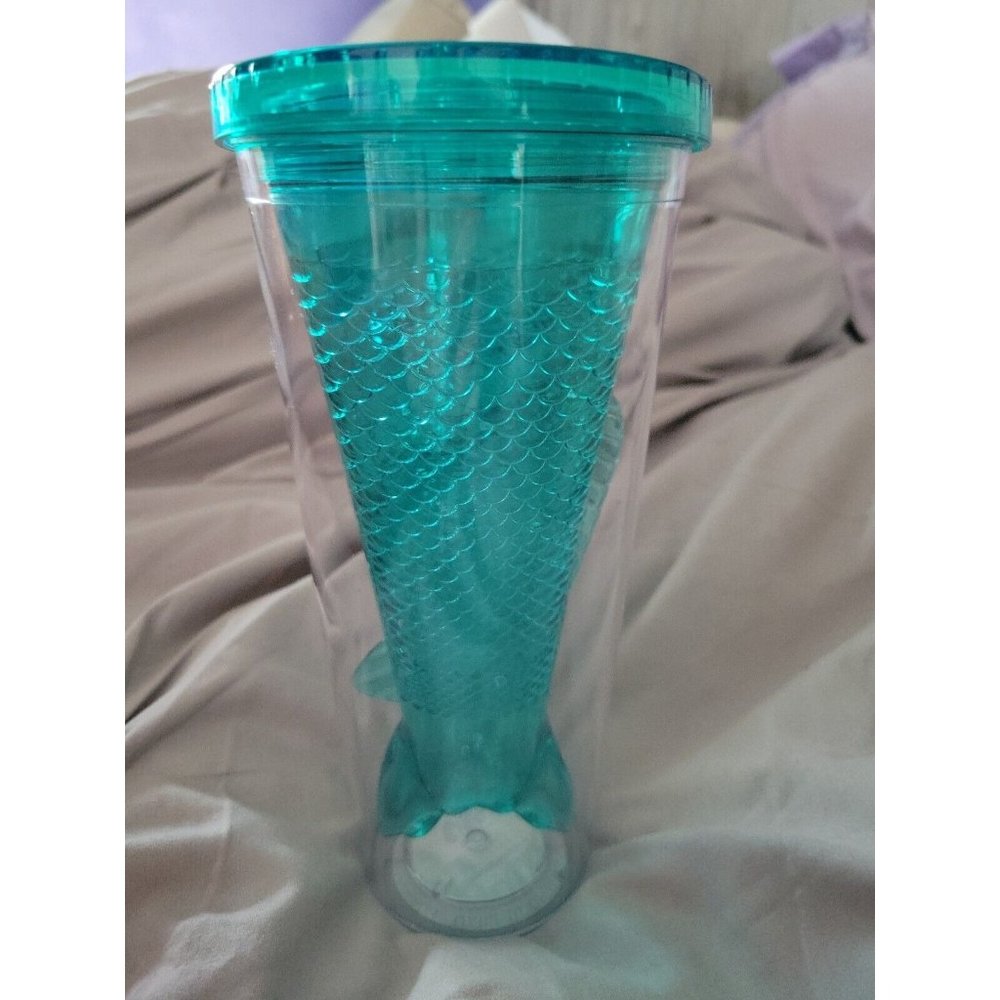 Avenue 9 Mermaids Tail Double Wall Travel Cup Tumbler Lid Acrylic Teal 12 oz